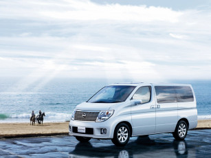 Картинка nissan+caravan+elgrand автомобили nissan datsun микроавтобус белый всадники море