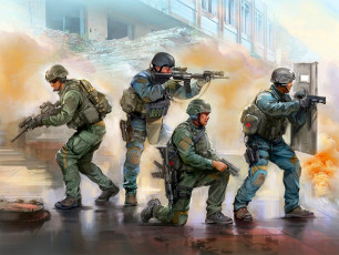 обоя рисованное, армия, спецназ, swat, мужчины, произведения, искусства, оружие, cша, полиция, военные, цифровое, искусство