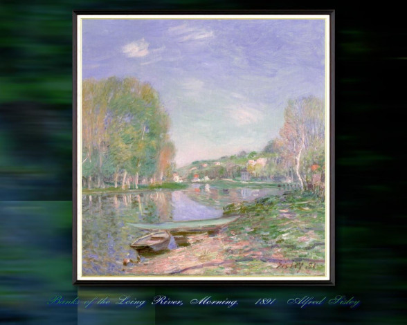 Обои картинки фото alfred, sisley, рисованные, река, лодка