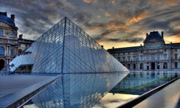 Картинка лувр париж франция города площадь музей треугольник