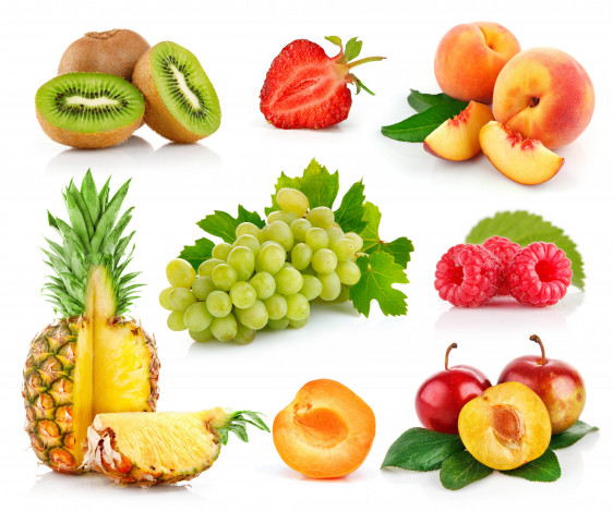Обои картинки фото еда, фрукты, ягоды, витамины, ананасы, киви, виноград, клубника