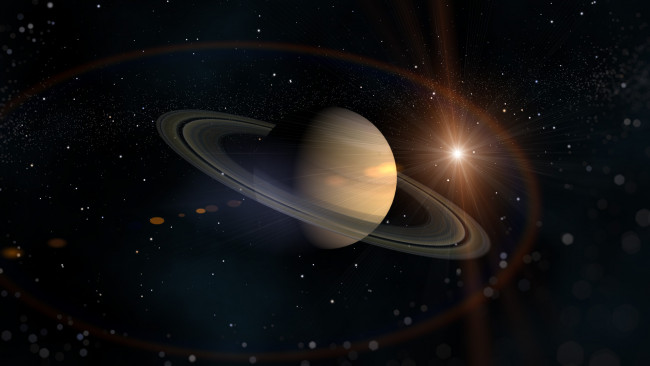Обои картинки фото космос, сатурн, планета, звезды, солнце, кольца