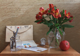 Картинка цветы альстромерия букет конверты яблоко