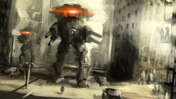 Картинка фэнтези роботы +киборги +механизмы люди арт рисунок фон оружие