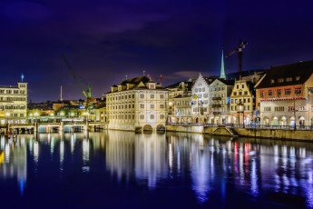 Картинка gockhausen+швейцария города -+огни+ночного+города огни ночь река дома швейцария gockhausen