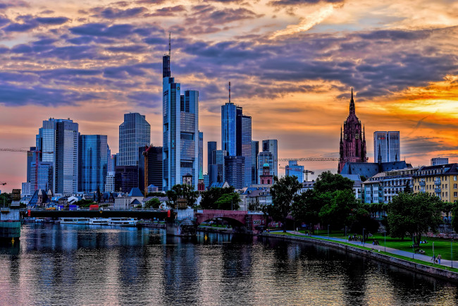 Обои картинки фото города, франкфурт-на-майне , германия, frankfurt, ночь, река, дома