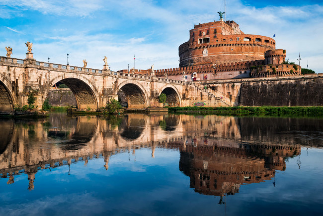 Обои картинки фото города, замки италии, рим, мост, река, замок, италия