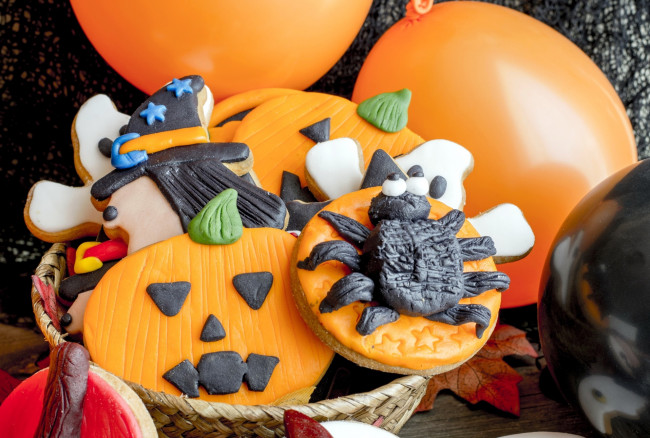 Обои картинки фото праздничные, хэллоуин, корзинка, печенье