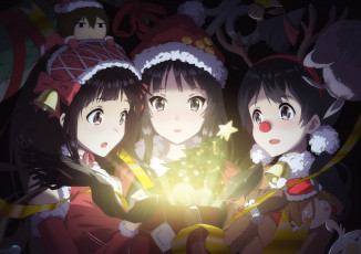 обоя аниме, зима,  новый год,  рождество, hyouka, tamako, market, k-on