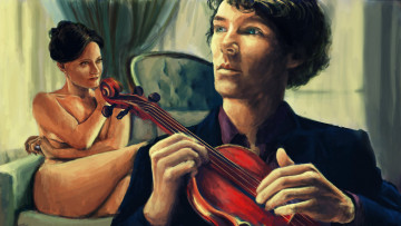 Картинка рисованное кино мужчина девушка скрипка фон