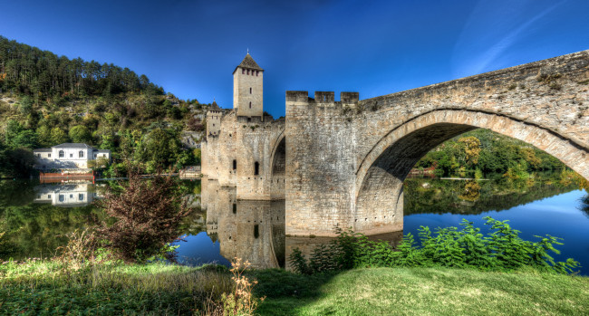 Обои картинки фото pont valentr&, 233,  cahors, города, - мосты, река, горы, мост