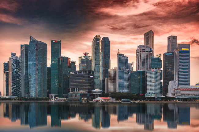 Обои картинки фото singapore, города, сингапур , сингапур, панорама, огни, ночь