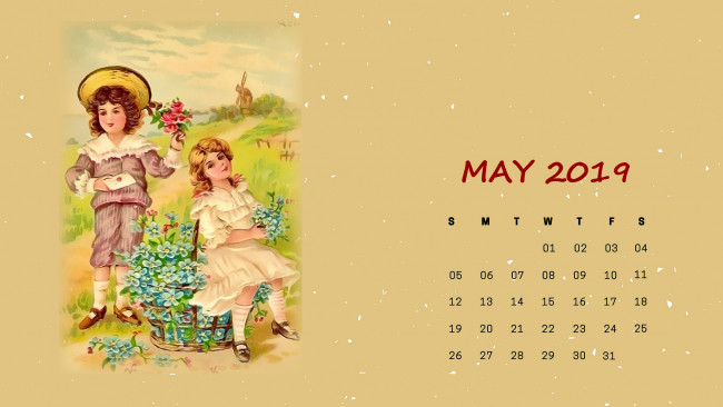 Обои картинки фото календари, рисованные,  векторная графика, дети, девочка, шляпа, цветы
