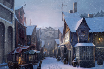 Картинка рисованное кино дома косая аллея снег зима