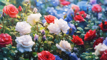 Картинка 3д+графика цветы+ flowers лето цветы розы сад кусты роз ии-арт нейросеть