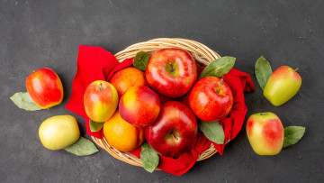 обоя еда, яблоки, фрукты, серый, фон
