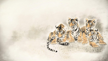 Картинка рисованное животные +тигры тигрята