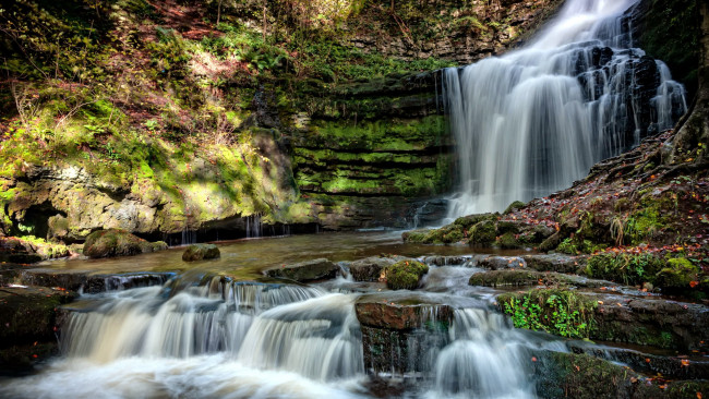 Обои картинки фото waterfall in durham county, england, природа, водопады, waterfall, in, durham, county