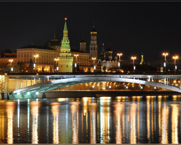 Обои картинки фото ночная, столица, города, москва, россия