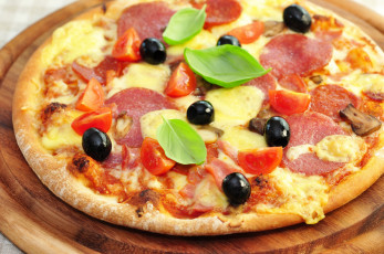 Картинка еда пицца зелень оливки начинка
