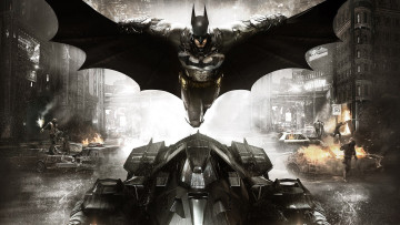 Картинка видео+игры batman +arkham+knight город бэтмен полет
