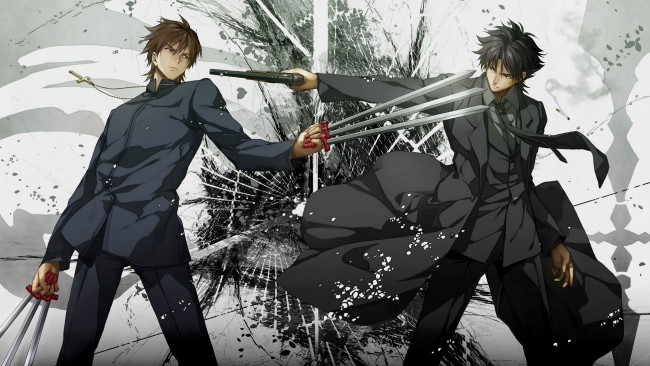 Обои картинки фото аниме, fate, zero, оружие, парни, мечи, пистолет, komecchi, kotomine, kirei, emiya, kiritsugu