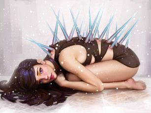 Картинка фэнтези девушки глаза девушка зима волосы снег колья лед взгляд ноги аниме холод арт красавица красота