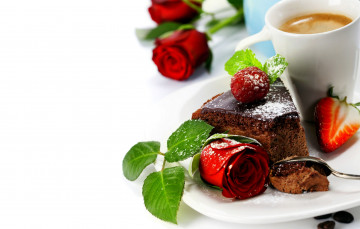 Картинка еда пирожные +кексы +печенье клубника роза кофе