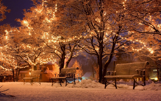 Обои картинки фото праздничные, новогодние пейзажи, зима, аллея, снег, вечер