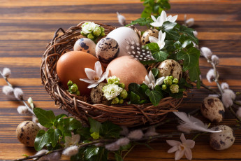 Картинка праздничные пасха верба яйца гнездо