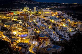 Картинка города санторини+ греция огни панорама ночь