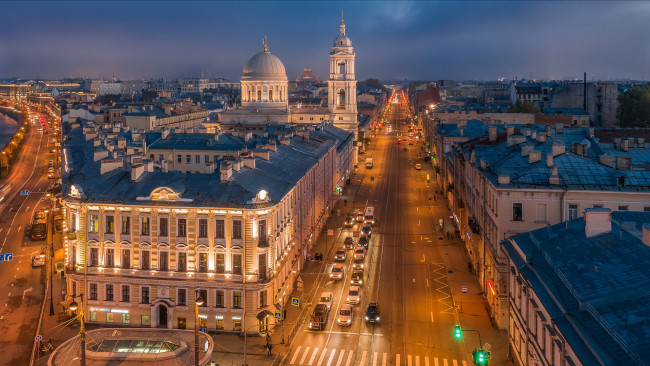 Обои картинки фото города, санкт-петербург,  петергоф , россия, ночь, улица, огни, здания, город