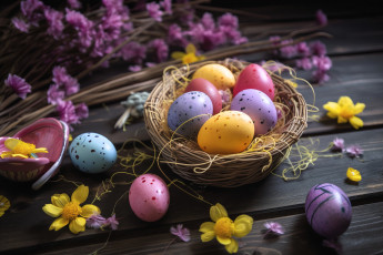Картинка праздничные пасха яйца гнездо цветы