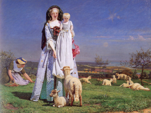 Обои картинки фото pretty, baa, lambs, рисованные, john, everett, millais