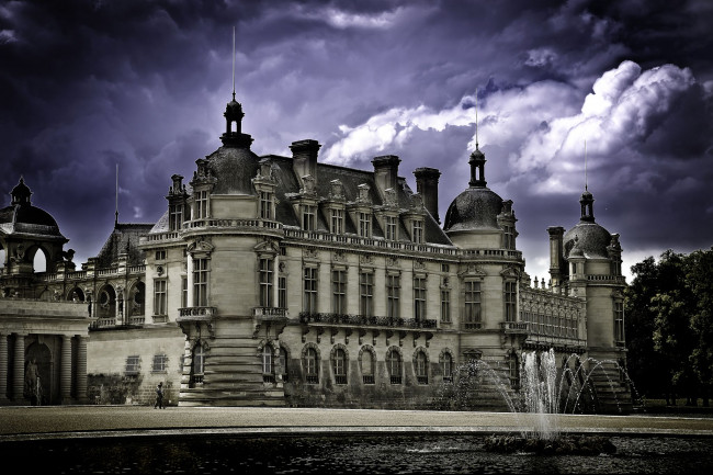 Обои картинки фото chateau, de, chantilly, france, города, замки, луары, франция, фонтан