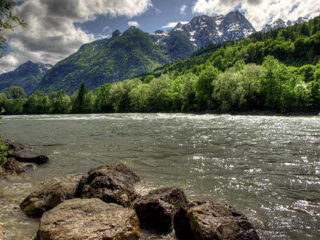 Обои картинки фото река, salzach, австрия, природа, реки, озера, берег