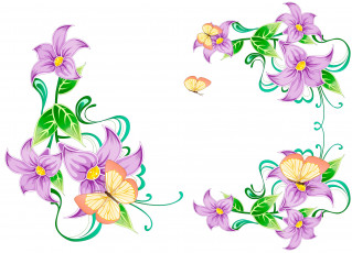 обоя векторная графика, бабочки, цветы