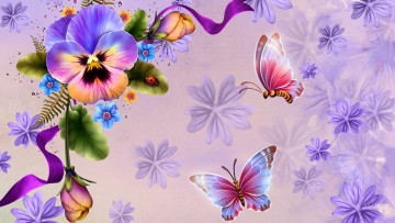 Картинка рисованные цветы фон бабочки
