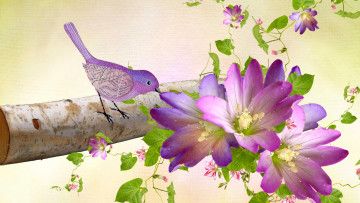 Картинка разное компьютерный+дизайн листья цветы птичка