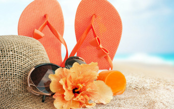 Картинка разное одежда +обувь +текстиль +экипировка море summer beach accessories vacation sun glasses лето пляж песок шляпа очки сланцы отдых