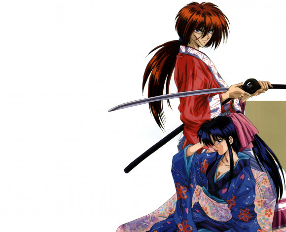 Обои картинки фото аниме, rurouni kenshin, девушка, парень