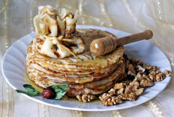 Картинка еда блины +оладьи мед грецкие орехи