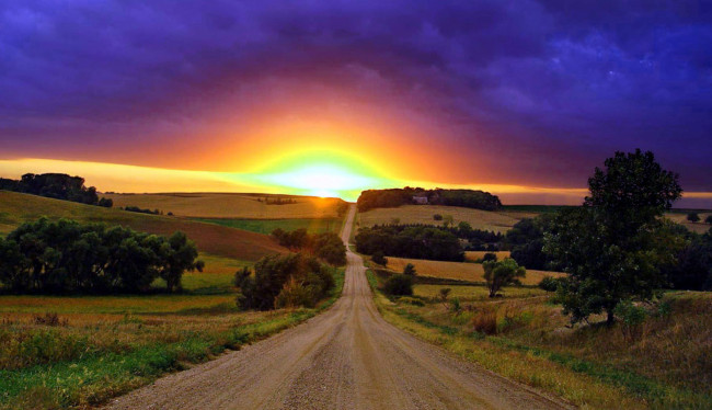 Обои картинки фото природа, дороги, дорога, лето, закат