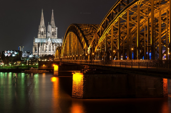 Обои картинки фото города, кельн , германия, собор, вечер, мост
