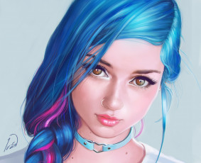 Картинка рисованное люди синие волосы