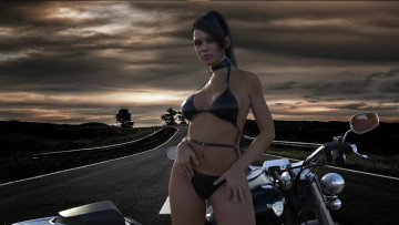 Картинка 3д+графика люди-авто мото+ people-+car+ +moto девушка фон взгляд мотоцикл