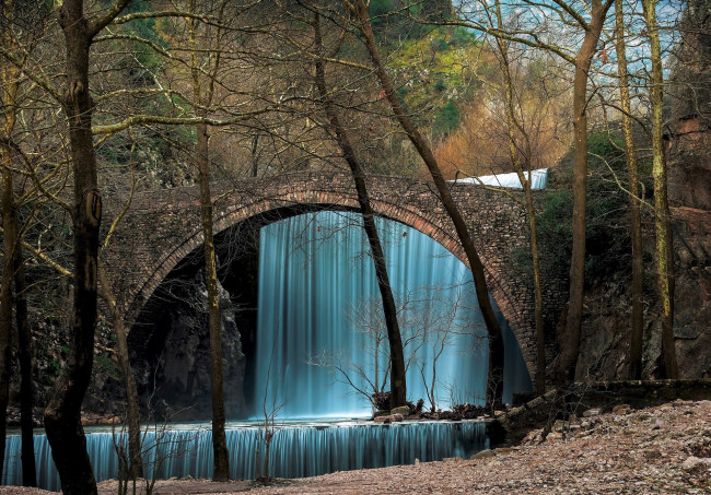 Обои картинки фото palaiokarya waterfall, greece, города, - мосты, palaiokarya, waterfall