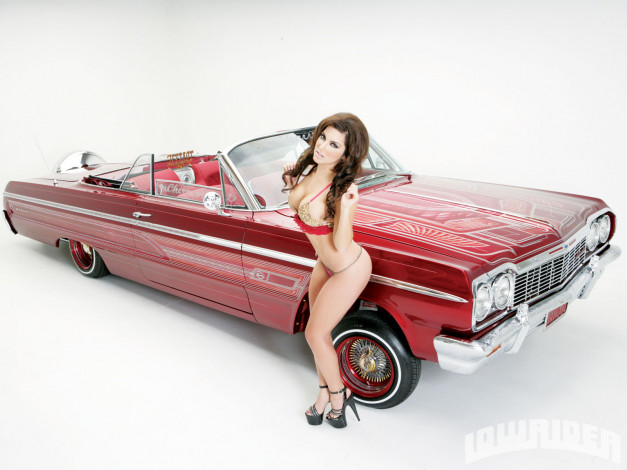 Обои картинки фото 1964, chevrolet, impala, ss, автомобили, авто, девушками