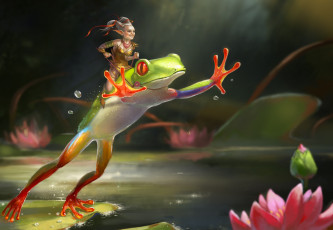 Картинка фэнтези эльфы лягушка эльф болото прыжок