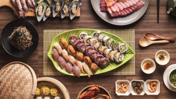 Картинка еда рыба +морепродукты +суши +роллы ассорти блюда морепродукты креветки суши роллы кальмары